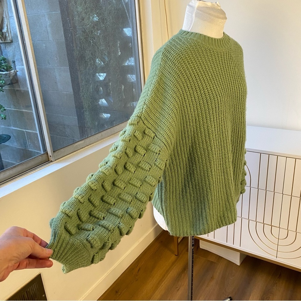 &merci Green Bobble Sleeve Chunky Knit Sweater, Size S - Picture 4 of 6